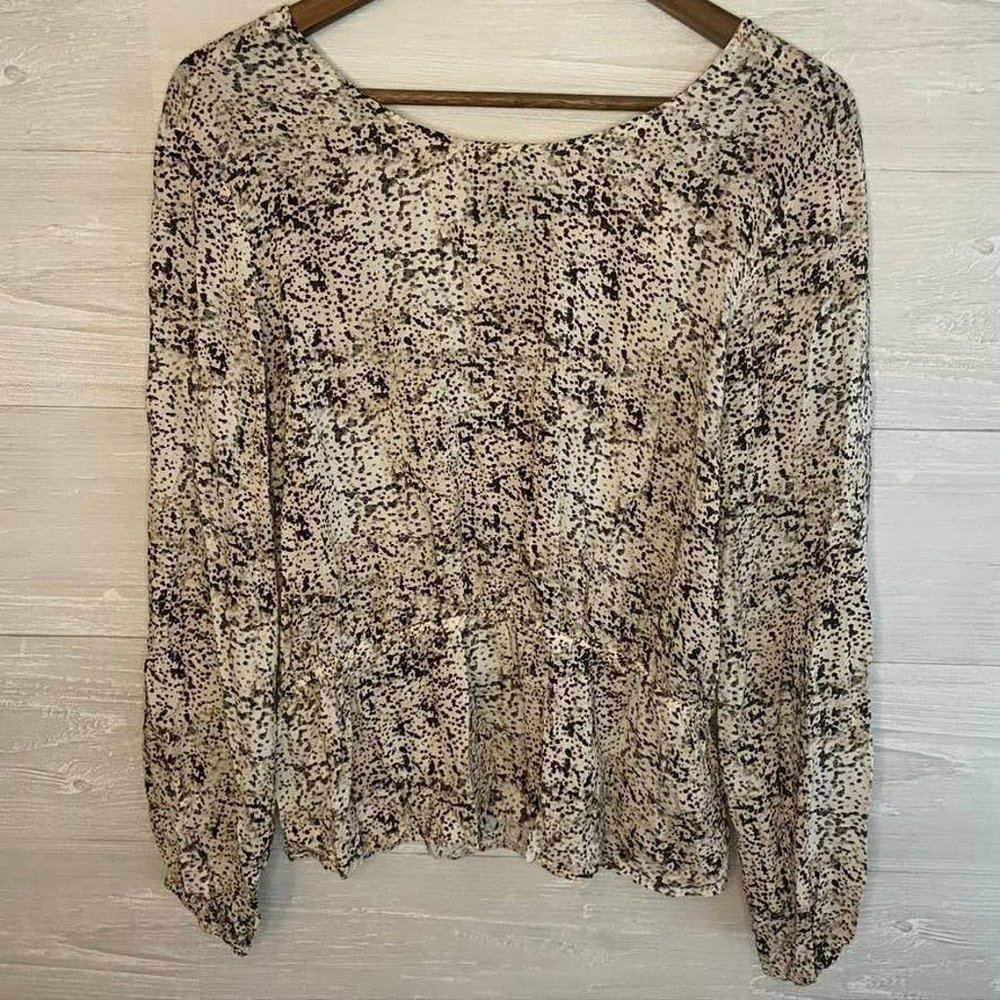 Cloth & Stone Anthropologie Black White Brown Open Tie Back Blouse - Medium